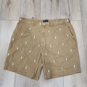 Men's Polo Ralph Lauren Allover Embroidered Pony Khaki Chino Shorts Size 40
